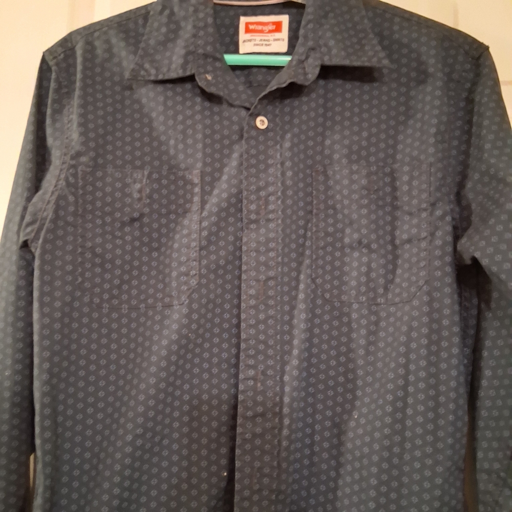 Mens Wrangler Navy Geometric Long Sleeve Button Down Size Small